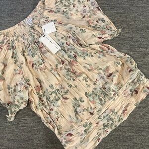 Women’s Current Air Floral Flutter Sleeve Ruched Waist Blouse Pink Sz XS NWT